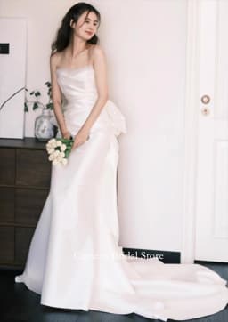SONDR Customized Wedding Dresses Sleeveless Ivory Strapless Korea Satin Mermaid Bowith Brides Gowns Women Bridal Dresses