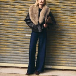 Natural Lambskin Leather Jacket for Women, 100% Genuine leather Fox Fur Leather Women Coat, Long Sleeves, H9021