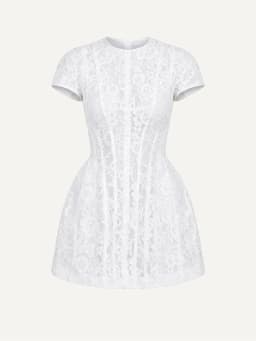 Kyoto Customized White Flower-Patterned Lace Wedding Dress Short Sleeve Vestidos De Noche Close-Fitting Mini After Party Gown