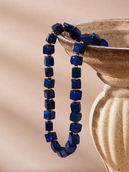 European and American simplicity Lapis Lazuli Blue Square Sweater Chain Necklace Luxury Autumn Winter Accessory Bead Light