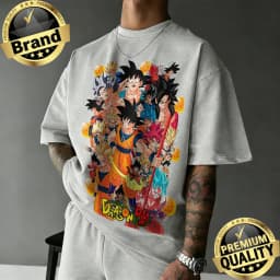 2026 New Arrival Dragon Ball Oversized Retro Anime T-shirt Goku All Forms & Dragon Balls Graphic Print Casual Loose Versatile