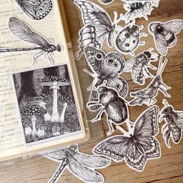 16pcs Black And White Retro Insect Dragonfly Butterfly Mushroom Ledger Sticker Diary Photo Album Mobile Phone Case Decoration