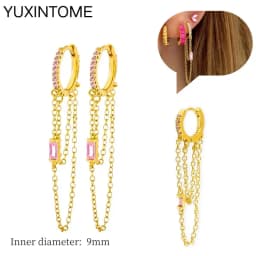925 Sterling Silver Needle Pink Crystal Heart Hoop Earrings for Women Fashion Geometric Pendant Earrings Luxury Jewelry Gifts