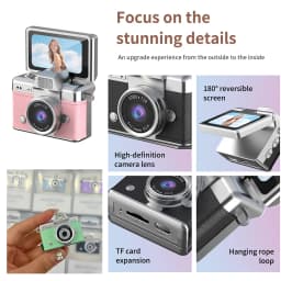 Palm-Sized Mini Digital Camera 180° Flip Selfie Screen with Flashlight Multiple Filters Keychain Portable Digital Camera LK027