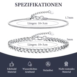 2pcs Cuban Chain Bracelet for Men Boys,Waterproof Stainless Steel Silver Color Chain Wristband,Stylish Fahter's Day Gift