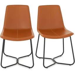 Set of 2 Dining Room Chairs, Kitchen Chairs Made of Faux Leather Padded with Metal Legs, Accent Chairs without Armrests up
