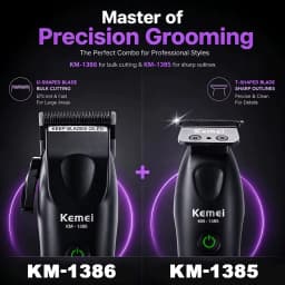 KEMEI 1386/1385 Professional Hair Clipper – Designed for Barbershops and Salons; Features Zero-Gap Blade for Fading, Detailed Styling, and Anti-Snag Performance