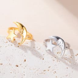 COOLTIME Star Moon Ring for Women Stainless Steel Trendy Minimalist Open Waterproof Ring Jewelry Gift New