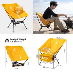 OneTigris Tigerblade Foldable Camping Chairs Lightweight Folding Chair Backpacking Moon Chairs for Travel Beach Fishing Relaxing