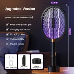 Electric Mosquito Swatter with UV Light, Rechargeable 3000V Electric Insect Killer for Indoor/Outdoor Home Garden Camping Travel
