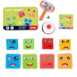 Wooden Face Changing Cube Toys Building Blocks for Cartoon Puzzle Montessori Jigsaw Educational Board Game Family Toys