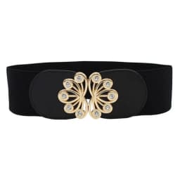 Big Size Black Stretch Corset Waistband Belt Cummerbands Rhinestone Metal Buckle