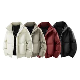 Winter Men Shiny Glossy Stand Collar Thick Padded Leather Cotton Coat Teenagers Warm Cold Proof Casual Street Male Daily Outer