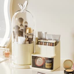 360° Rotating Cosmetic Brush Shelf Organizer Cosmetic Display Case Desktop with Drawer Storage Organizer For Living Room Bedroom