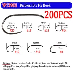200pcs Barbed and Barbless Fishing Fly Hook Nymphs Pupa Egg Fly Dry Fly Wet Fly Jig Nymph Hook Caddis Streamer Fly Tying Hook