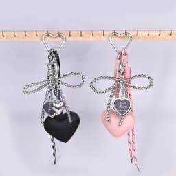 Trendy Leather Heart Bow Keychain Beaded Keyring Car Key Holder Bag Pendant Decoration for Girls Gift Purse Accessories