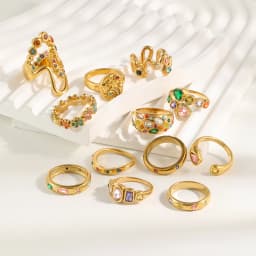 MamacitaSlay 316L Stainless Steel Multicolored CZ Stackable Ring 18K Gold Plated Vintage Waterproof Jewelry For Women Daily Wear