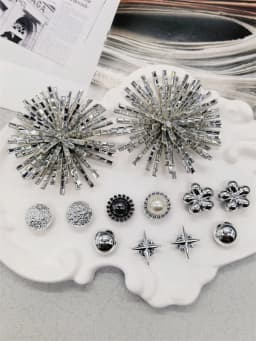 12PCS Shiny Firework Starbust Shoe Charms Accessories Silvery Heart Clogs Shoe Buckles DIY Decorations Round Beads Shoe Clips