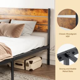 MCQ Wooden Headboard and Metal Platform Bed Frame No Box Spring Needed with 700LBS Sturdy Wooden Slats Support For Home