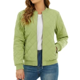 TACVASEN Womens Diamond Quilted Bomber Jacket Ribbed Baseball Collar Zip Up Coat Windproof Lightweight Padded Casual Outerwear