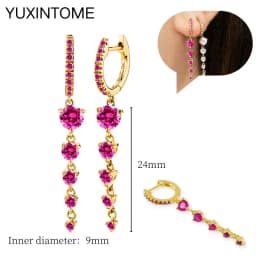 925 Silver Ear Needle Rose Red Hoop Earrings For Women Exquisite Water Drop/Flower/Heart Crystal Piercing Huggie Earring Jewelry