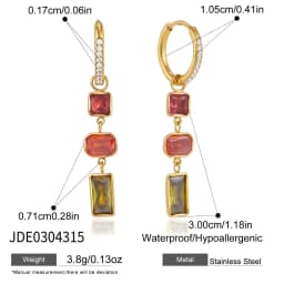 Uworld Elegant Multicolor Geometric Zircon Drop Earrings For Women 18K Gold Plated Stainless Steel Earrings Fashion Jewelry Gift