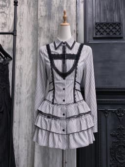 Gothic Style Dress Dark Striped Peter Pan Collar Lace Bow Puff Sleeve Harajuku Japanese Subculture Dark Party Outfit 2026 New