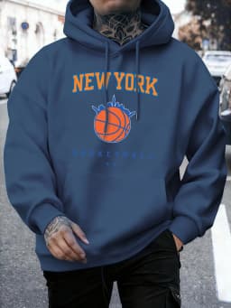 New York Basketball Printed Pullovers Men Fleece Casual Sportswear Autumn Warm Fashion Clothing Unisex Loose Soft Hoodies