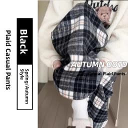 Retro Plaid Pants Women's Autumn Winter Thick High Waist Loose Casual Wide Leg Pants plus Size Comfortable Korean Style Commute