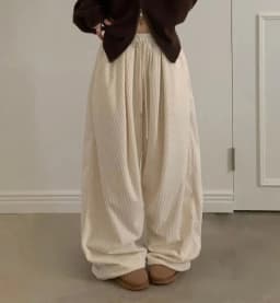 Afashion Retro Personalized Back Pocket Label Corduroy Wide Leg Elastic Waist Casual Pants Women's Winter New Style Loose Fit Tr