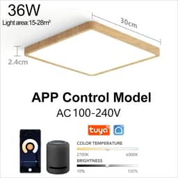 MARPOU Tuya Smart LED Ceiling Lamp Wood Grain App Voice Control Alexa/Google Remote Control Square Ceiling Lights Living Room