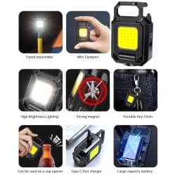 Flashlight Mini Keychain Light COB Work Light USB Rechargeable Lamp with 90° Foldable Side Lights Super Bright Portable Lanterns