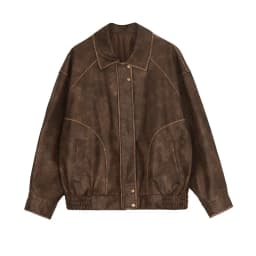 Spring and Autumn Retro Distressed Brown Leather Jacket American Sweet Cool Motorcycle Pu Leather Jacket Short Jacket