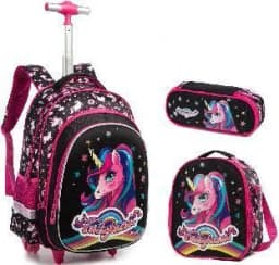 Bunnyfly Boys Rolling Backpack with Lunch Bag And Pencil Case - Wheeled Travel Trolley School Bag Stylish And Functional for Tra