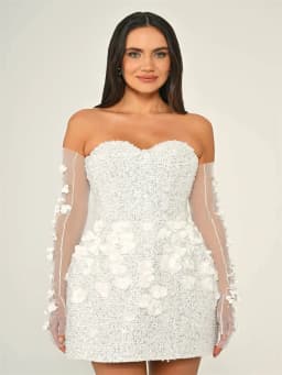 Customized Exquisite Sweetheart Neckline Mini Dress with Removable Sleeves And 3D Flower Decoration Back Zipper Wedding Dress
