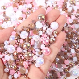 1100Pcs Flat Back Pearls And Rhinestones, 30g Mixed Size 3mm-10mm Ab Color Resin Rhinestones Semi-Circular Pearl