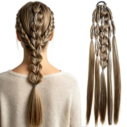 Synthetic 24-inch bubble lantern braided ponytail hair extension light golden Ombre with silver glitter wire women's daily