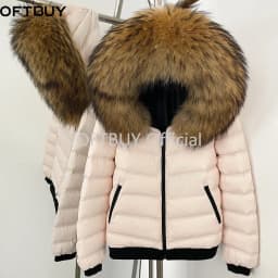 OFTBUY Quilted Zipper Pockets Women Short Down Jacket Goose Down Coat with Real Fox Fur Hood New Winter Puffer Coat Female