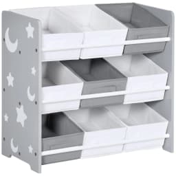 ZONEKIZ Kids Storage Unit Toy Box Organiser Bookshelf with Nine Removable Baskets, for Bedroom, Nursery, Playroom