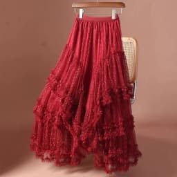 Boho Queens Women Irregular Hem High Waist Pleated embroidery Maxi Skirt Fashion Mesh Loose Puffy Skirt Fairy Cake Skirts