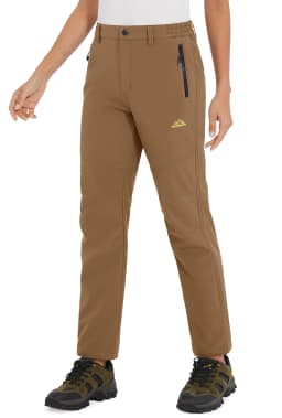 TACVASEN Womens Winter Waterproof pants Fleece Lined Softshell Trousers With Zipper Pockets Thermal Cargo Outdoor Ski Pants