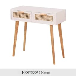 Nordic Solid Wood Dressing Table Bedroom Rattan Jewelry Cabinet Multi-functional Computer Desk, Double Draw Design, Makeup Table