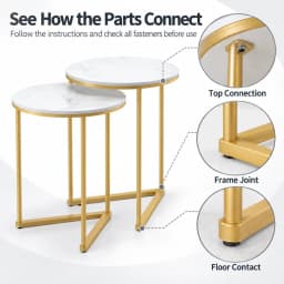Set of 2 Round Nesting Side Tables 45cm Sintered Stone Tops Gold Metal Frame for Living Room Sofa Side