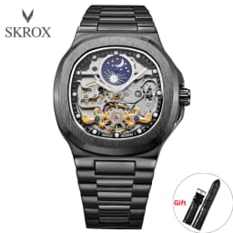 2026 High-end Luxury SKROX Square Man Watch Sapphire Stainless Steel Skeleton Moon Phase Classic Automatic Movement Male Watches
