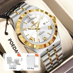 POEDAGAR Luxury Man Watch Waterproof Luminous Week Date Wristwatch For Men Stainless Steel Fashion Quartz Men's Watches+Box Gift