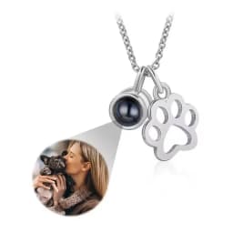 Personalized Engraved Name Picture Necklace Custom Photo Projection Necklaces Dog Cat Paw Necklace Memorial Gifts for Pet Lover