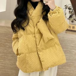 Polka Dot Corduroy Women Padded Jacket Korean Button Down Puffer Coat Long Sleeve Loose Retro Cozy Winter Outerwear Top