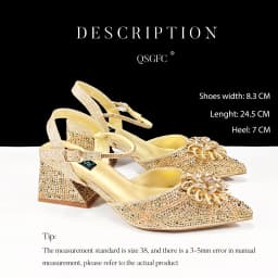 QueenaYan African Ladies Elegant Pointed Toe Shoes with shiny Metal Stand Bag Women Party Shoes or Commuting Shoes and Bag Set