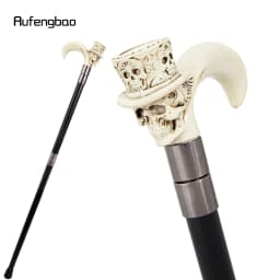 White Hat Skull Head Long Handle Walking Cane Fashion Cane Decorative Cane Halloween for Cosplay Parties Walking Stick 93cm