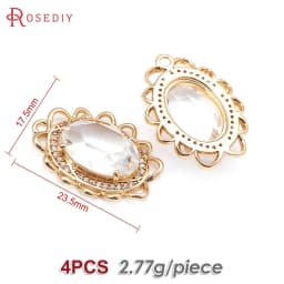 18K Gold Color Brass Zircon Glass Oval Shape Connect Charms Pendants High Quality Diy Jewelry Accessories Making Materials